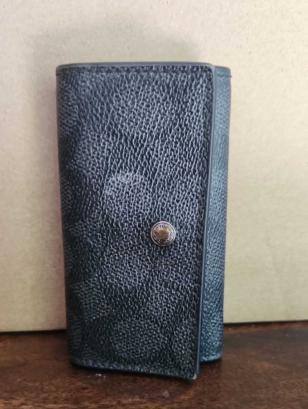 Coach Black Leather Key Holder with Silver Ring